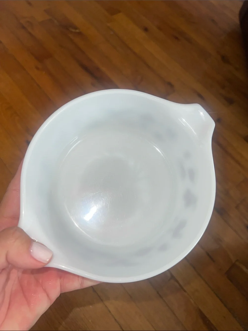 Pyrex Vintage New White Glass Mixing Bowl with Brown Farmhouse Motif